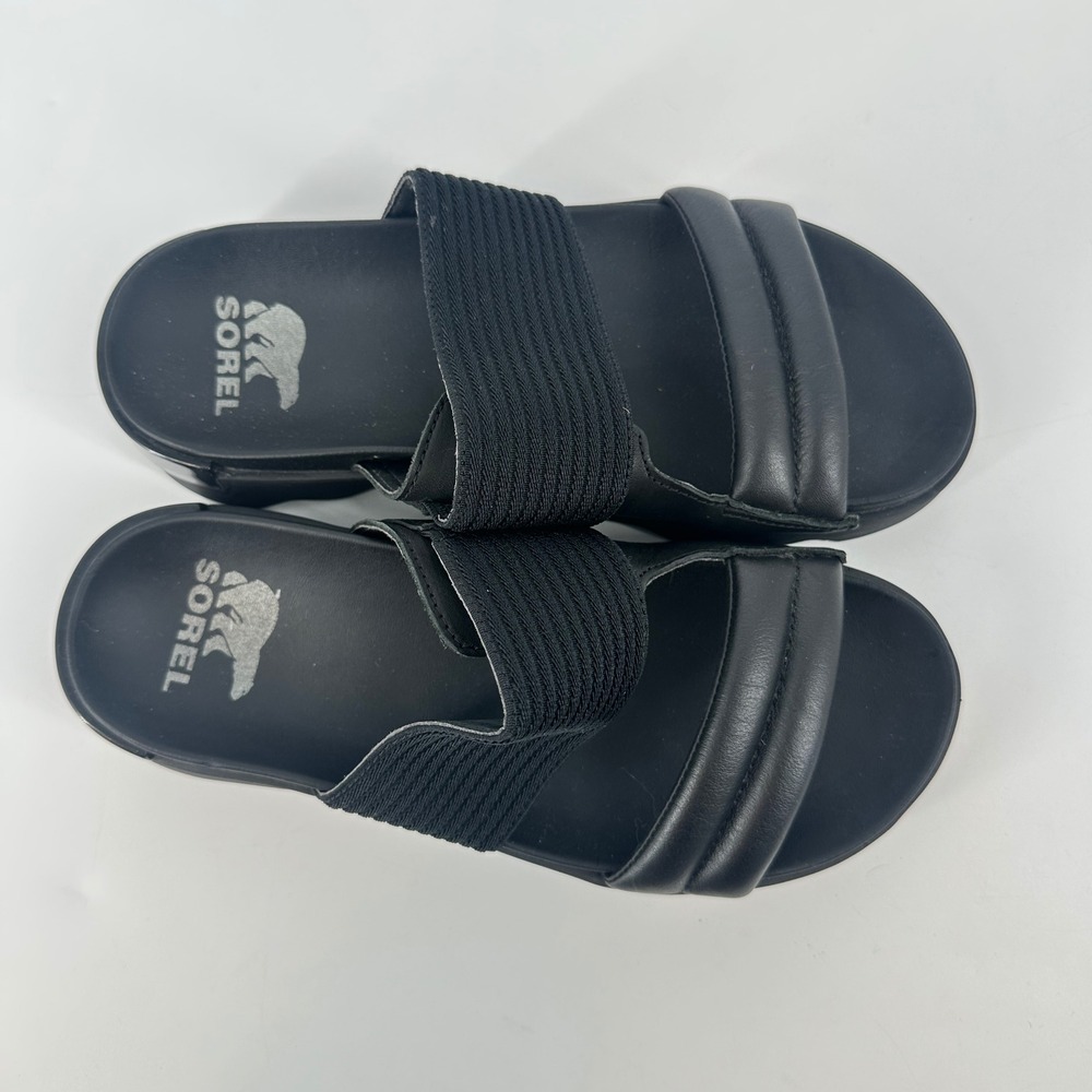 SOREL Viibe Women's Black Platform Slide Sandals Comfort Slip‎ On Shoes Size 8 - Picture 2 of 8